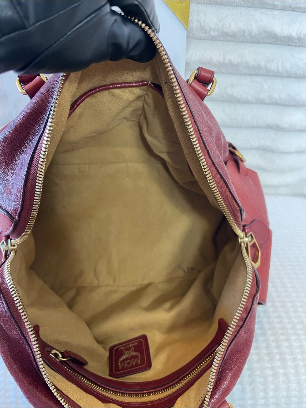 Large MCM Burgundy Leather Satchel with Gold Hardware - Picture 10 of 12
